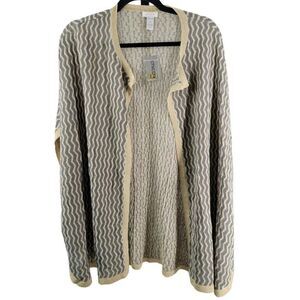 Chico's Metallic Gold Grey Chevron Stripe Knit Poncho Cape Ruana One Size